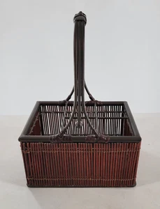 Vintage Metal And Bamboo 8 x 11"  Basket with Handle Divided - Picture 1 of 6