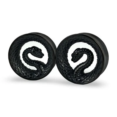 Par de plugues medidores 316L Black Steel Snake Double Flare Tunnels (PS-292, BLACK) - Imagem 1 de 4