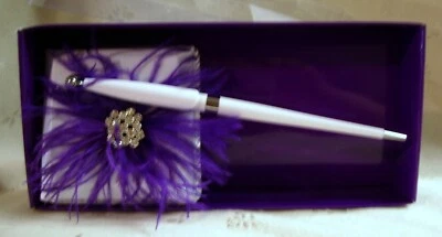 NIB Studio His & Hers Wedding Guest Pen, Purple OR Turquoise on White, 7.75"T - Image 1 of 2