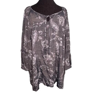 Catherine's Blouse Shirt Tunic Top Women Plus Size 2X Grey Paisley Boho Bohemian - Picture 1 of 9