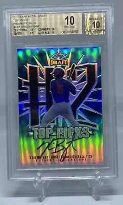 2013 Leaf Metal Draft Top Picks Kris Bryant Prismatic Blue Rookie RC AUTO /15 - Image 1 of 2