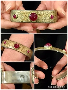 FAB SIGNED NEW MENS' STERLING SILVER & COPPER MOKUME GANE & RUBY CUFF BRACELET!! - Picture 1 of 5