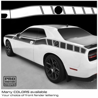 Dodge Challenger 2008-2023 Outlined Strobe Side Stripes Decals (Choose Color) - Image 1 of 2