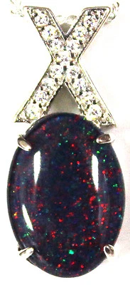 Australian Natural Black Triplet Opal Pendant Solid Sterling Silver Free Box - Image 1 of 2