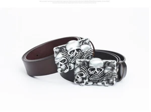 Punk Leder Gürtel Jeansgürtel Ledergürtel Belt Schädel Totenkopf Schnalle skull - Picture 1 of 11