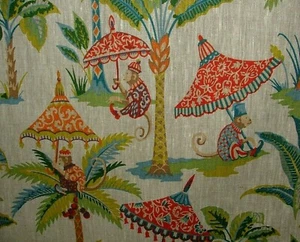 Monkey Parasol French 100% Linen Fabric Curtain Roman Blind Cushion Upholstery - Picture 1 of 12