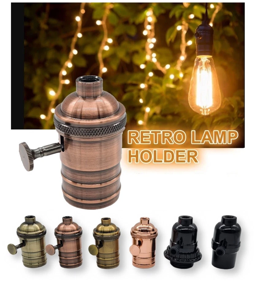 -WISDOM PORTALAMPADA E27 IN STILE VINTAGE ANTICO CON INTERRUTTORE RAME BRONZO PLASTICA