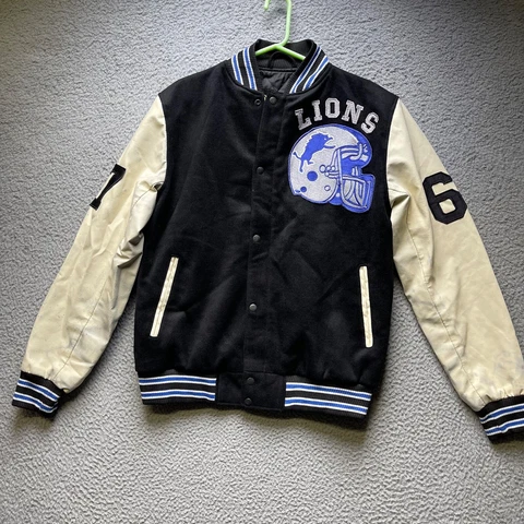 Detroit Lions Varsity Jacket Mens Large Full Zip Leather Style Accents Cover