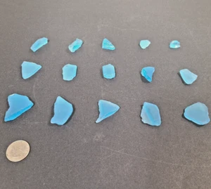 Sea Beach Glass Tumbled Genuine Turquiose Surf Ultra Rare Lot of 15 Jewlery - Picture 1 of 5