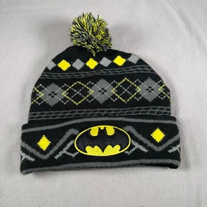 DC Comics Batman Beanie Hat Boys OS Black Puff Ball Dark Knight Winter - Picture 1 of 6