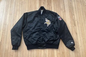 Minnesota Vikings Authentic Satin Starter Jacket Black Mens L NFL Rare  - Picture 1 of 12