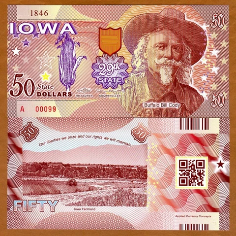 USA States, Iowa, $50, Polymer, ND (2017), UNC Buffalo Bill Cody Cover