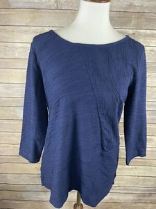 Kim Rogers Small NWT Textured Blouse Blue Solid Long Sleeve Career Stretchy Top - Picture 1 of 9