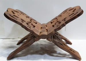 Vintage  Hand Carved Wooden Book Holder Folding Bible  Display Stand - Imagen 1 de 8