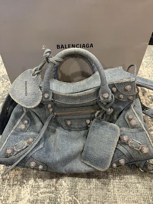 AUTHENTIC BALENCIAGA Neo Cagole City Handbag Denim Rhinestone Bag 2023 - Image 1 of 4