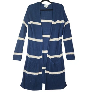 Jun & Ivy Women's Blue Striped Open Front Knit Cardigan Sweater Medium - Picture 1 of 7