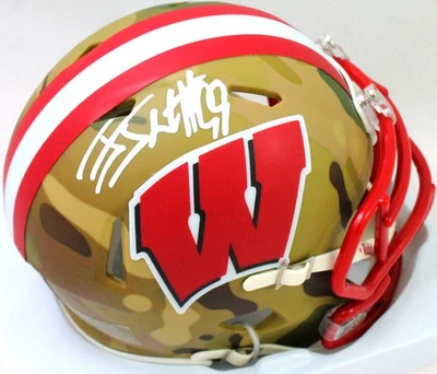 JJ Watt Autographed Wisconsin Badgers Camo Mini Helmet- JSA Witnessed Auth *W - Image 1 of 3