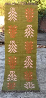 Handwoven Wool Jute Vintage Bohemian Hallway Rug Costume Size Wool Kilim Rugs - Image 1 of 4