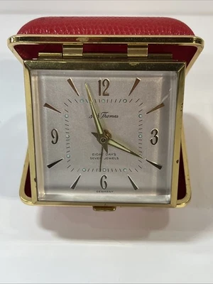 Vintage Seth Thomas Eight Day Seven Jewels Travel Alarm Clock Germany Glows - Image 1 of 4