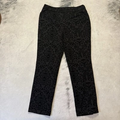 Pantalones Ponte Ashley Stewart Mujer Talla 14 Negro Estampado Floral Terciopelo Pantalones Foto 1 de 4