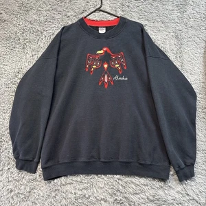 VTG Alaska Sweatshirt XXL Black/red Gildan Pullover Crewneck Nature Totem - Picture 1 of 5