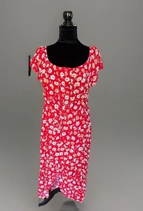 Maxi Vestido Floral Alto-Bajo Just Found Talla 2x Rojo Botón Frontal Manga Acampanada - Imagen 1 de 10