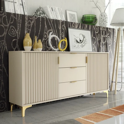 140cm Cashmere Sideboard Cabinet | Storage Cupboard | Modern Buffet | Gold Legs - Image 1 of 4