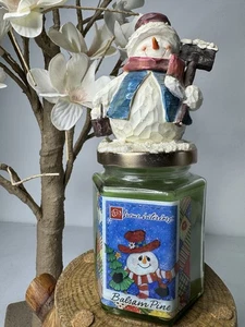 Vintage Home Interiors Jar Candle Balsam Pine Snowman Lid Topper - Picture 1 of 8