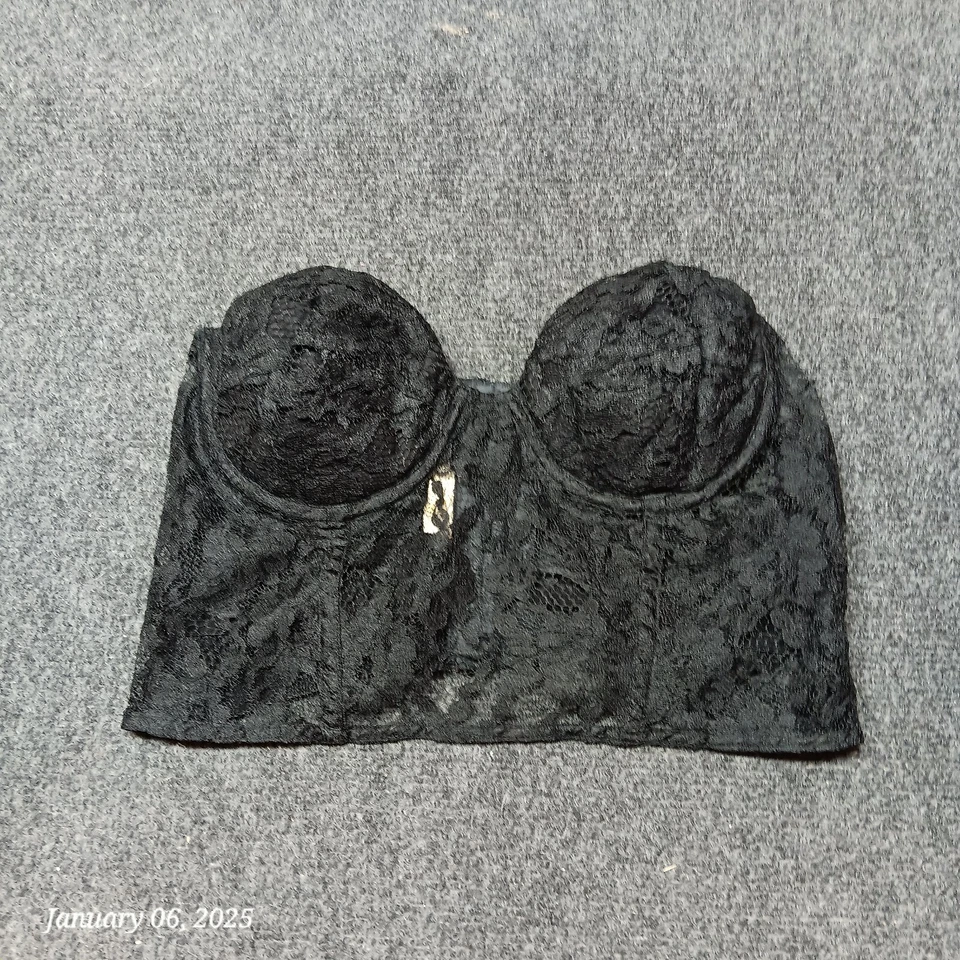 Sutiã Feminino Vintage Victoria Secret Preto Sem Alças Longline Renda 36 Underwired - Imagem 1 de 4