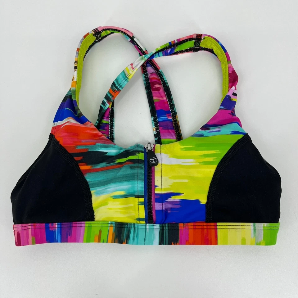 Sujetador deportivo Trina Turk para mujer S multicolor tie dye cremallera frontal correas traseras Foto 1 de 4