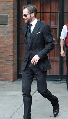 Men's Black Stripes Suit Stylish Designer Wedding Dinner Suits (Coat+Vest+Pants) - Image 1 of 3