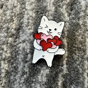 Cat Enamel Pin Winking White Kitten Brooch Lapel  Cute Heart Cat Lady Gift Love - Picture 1 of 4