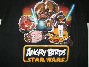 NEU Angry Birds Star Wars Herren schwarz T-Shirt Han Solo Chewbacca Leia C3PO R2D2 - Bild 1 von 5