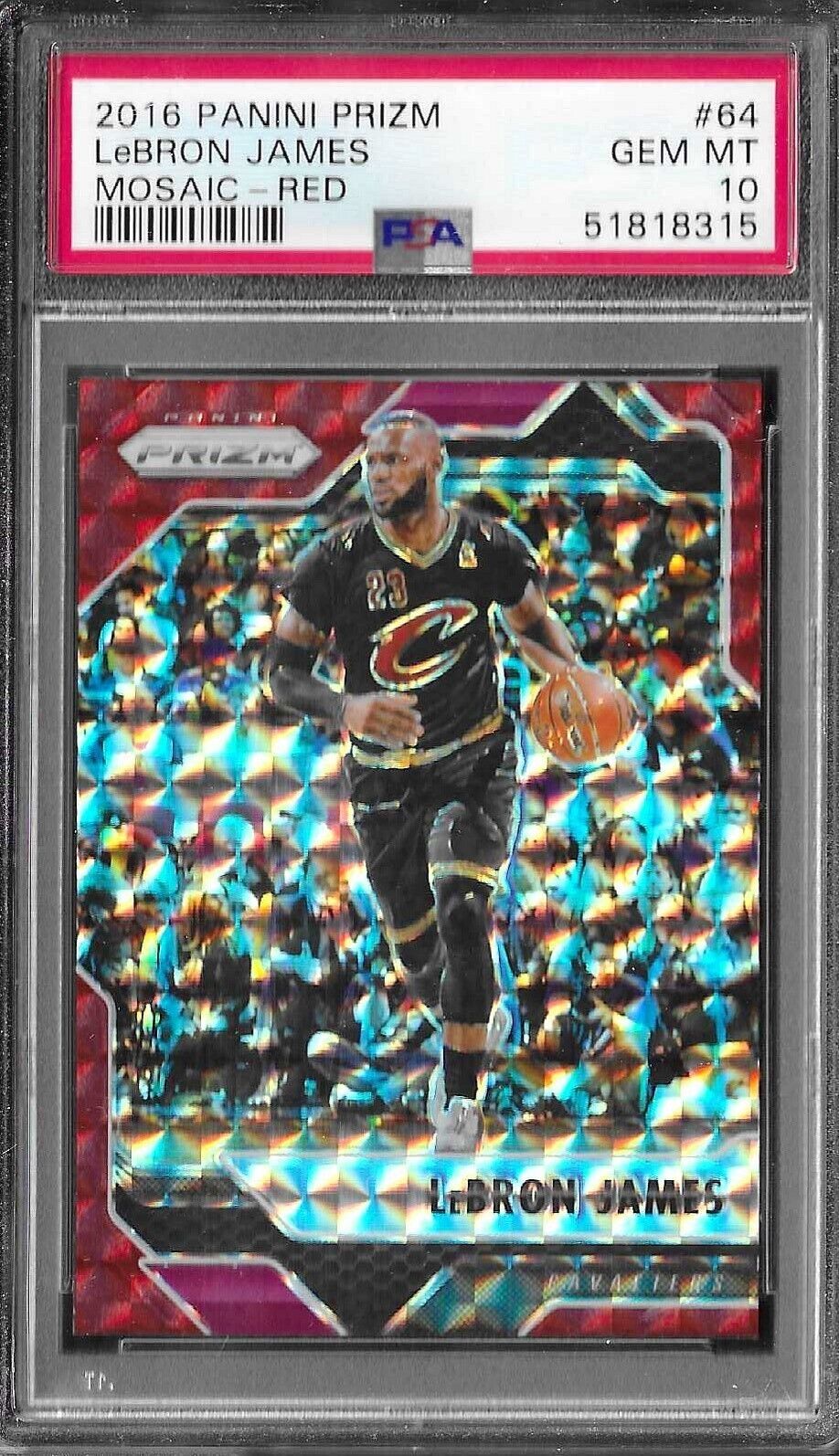 PSA 10 2016 16 Panini PRIZM RED Mosaic LEBRON JAMES Graded GEM MINT #64