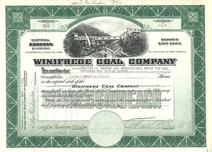 WEST VIRGINIA 1923, Winifrede Coal Company Stock Certificate - Picture 1 of 2