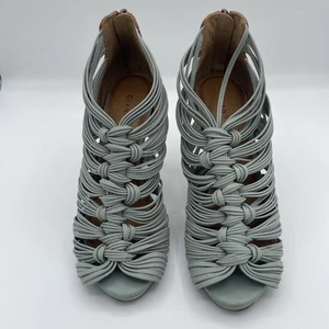 Gianni Bini Rigby Woven Leather Peep-Toe Heels Woman Shoes Light Blue Brown 7m - Picture 1 of 9