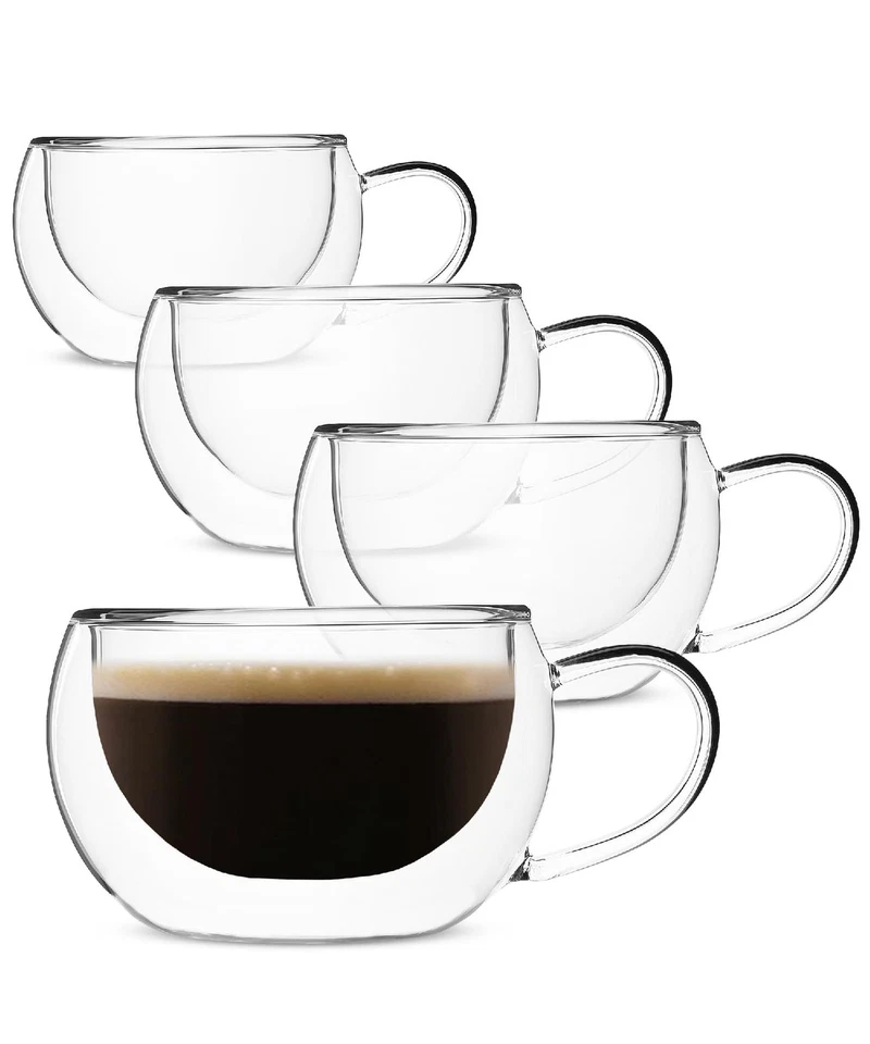 BTäT Insulated Coffee Cups Set of 4 9 Oz 270 Ml Double Wall Glass T Clear 300ml