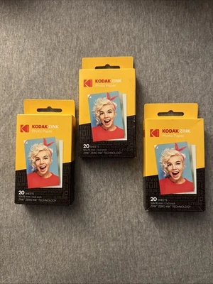 Kodak Zink Zero Ink Photo Paper 2x3 Inch - 3 Boxes of 20 Sheets - Sealed NEW - Image 1 of 3
