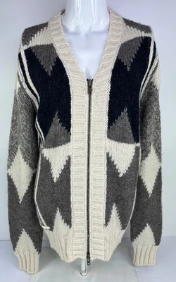 DIESEL Black Gold Wool Cardigan Full Zip Sweater Cream & Gray Mens Size L - Image 1 of 4