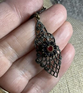 Antique Victorian Bohemian Garnet Brass Necklace Estate - Picture 1 of 6