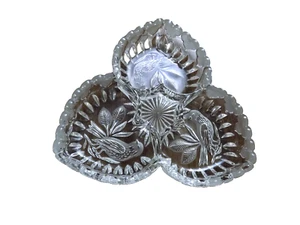 Vtg HOFBAUER BYRDES Cut Crystal Birds TRICORNE 3 section RELISH Serving Dish FAB - Picture 1 of 10