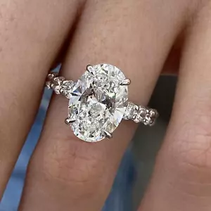14K White Gold Solitaire Engagement Ring 5.60ct Oval Lab-Created Diamond E/VS1 - Picture 1 of 10
