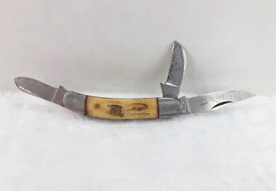 Vintage Solingen Pocket Knife Flying Duck Brass Inlay Germany Bone 3 Blade  Rare - Image 1 of 4