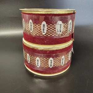 Grandeur Noel Wired Ribbon Burgundy Red and Gold Wired 2.5" x 20 yd - Picture 1 of 7