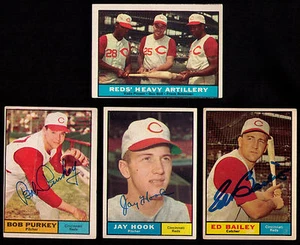 1961 Topps Cincinnati Reds 9 DIFF w/ 3 AUTOGRAPHED Bob Purkey Ed Bailey Jay Hook - Picture 1 of 4