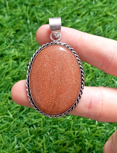 VETEMENTS Ciondolo gioiello in argento sterling 925 fatto a mano pietra del sole forma ovale 1 97"