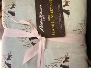 Eddie Bauer Printed Cotton Flannel 4-Piece Sheet Set, King - Dog Friends Blue - Picture 1 of 3