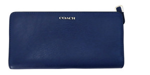 New NWT Coach Navy Lacquer Blue Pebbled Leather Skinny Wallet 50233 Credit Card