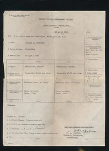 WWII Report Field Personnel Promotion Letter Ogden Arsenal Ut Colonel W A Capron - Picture 1 of 2