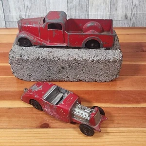 2 Red 1960's Metal Toy Vehicles Metal Masters & Tootsie Toy? Hot Rod & Truck - Picture 1 of 11